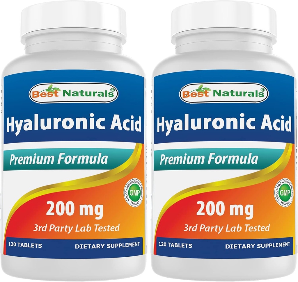 Bedste Naturals Hyaluronsyre 200 mg 120 tabletter (non-GMO, gluten fri) - fremmer ungdommelig sund hud & sund fælles funktion (120 greve (pakke med 2))