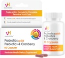 vH Essentials Probiotika til kvinder med Prebiotika, Cranberry & C-vitamin - 60 kapsler (30 dages forsyning) - Kvinder Probiotika Support Gut Balance, Feminin Sundhed & Urinary Tract sundhed for kvinder