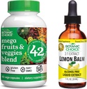 Botanic Choice Mega Fruits and Veggies Blend (60 kapsler) + Lemon Balm Tincture (1 fl oz) Bundle - Energy Balance & Superfood supplement + afslapning og søvn support