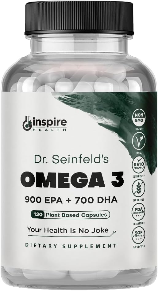 Den meget bedste Vegan Omega 3 tillæg - 120 kapsler - Alger Omega 3 Vegetarisk tillæg - Plant baseret Fish Oil Alternative - EPA DHA tillæg - Made in The USA - Heart Stress Relief Dr. Seinfeld