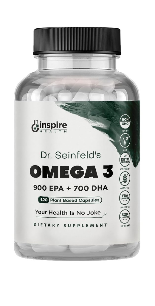 Den meget bedste Vegan Omega 3 tillæg - 120 kapsler - Alger Omega 3 Vegetarisk tillæg - Plant baseret Fish Oil Alternative - EPA DHA tillæg - Made in The USA - Heart Stress Relief Dr. Seinfeld