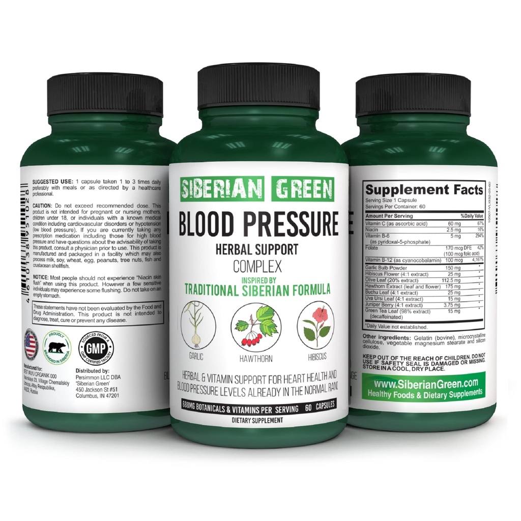 Siberian Green Blood Cardio Pressure Herbal Support - Hawthorn, Hibiscus, Hvidløg - 60 kapsler - Traditionel sibirisk formel