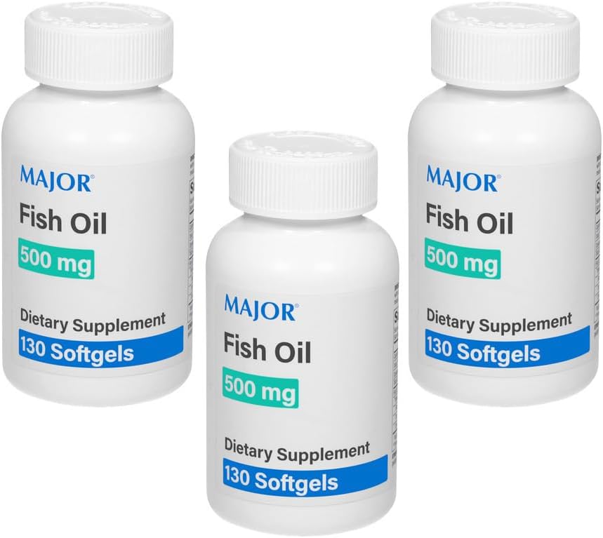 MAJOR Fish Oil 500mg Softgels - Omega-3 Fish Oil Supplement - Kosttilskud - 130 Tæl (3 Pack)