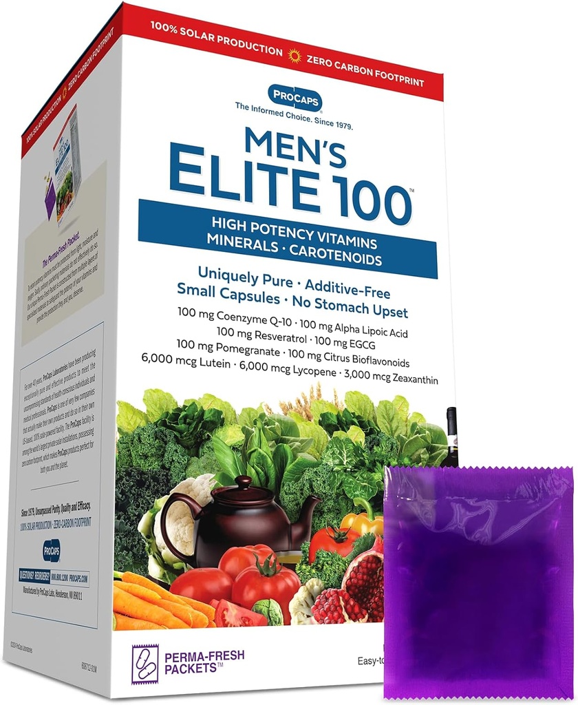ANDREW LESSMAN Multivitamin- Mænds Elite- 100 120 Pakker - Potent Nutrients Plus 100 mg Hver af Coenzym Q10, Alpha Lipoic Acid, Resveratrol, EGCG, Pomegranat, Citrus Bioflavonoider. Ingen tilsætningsstoffer