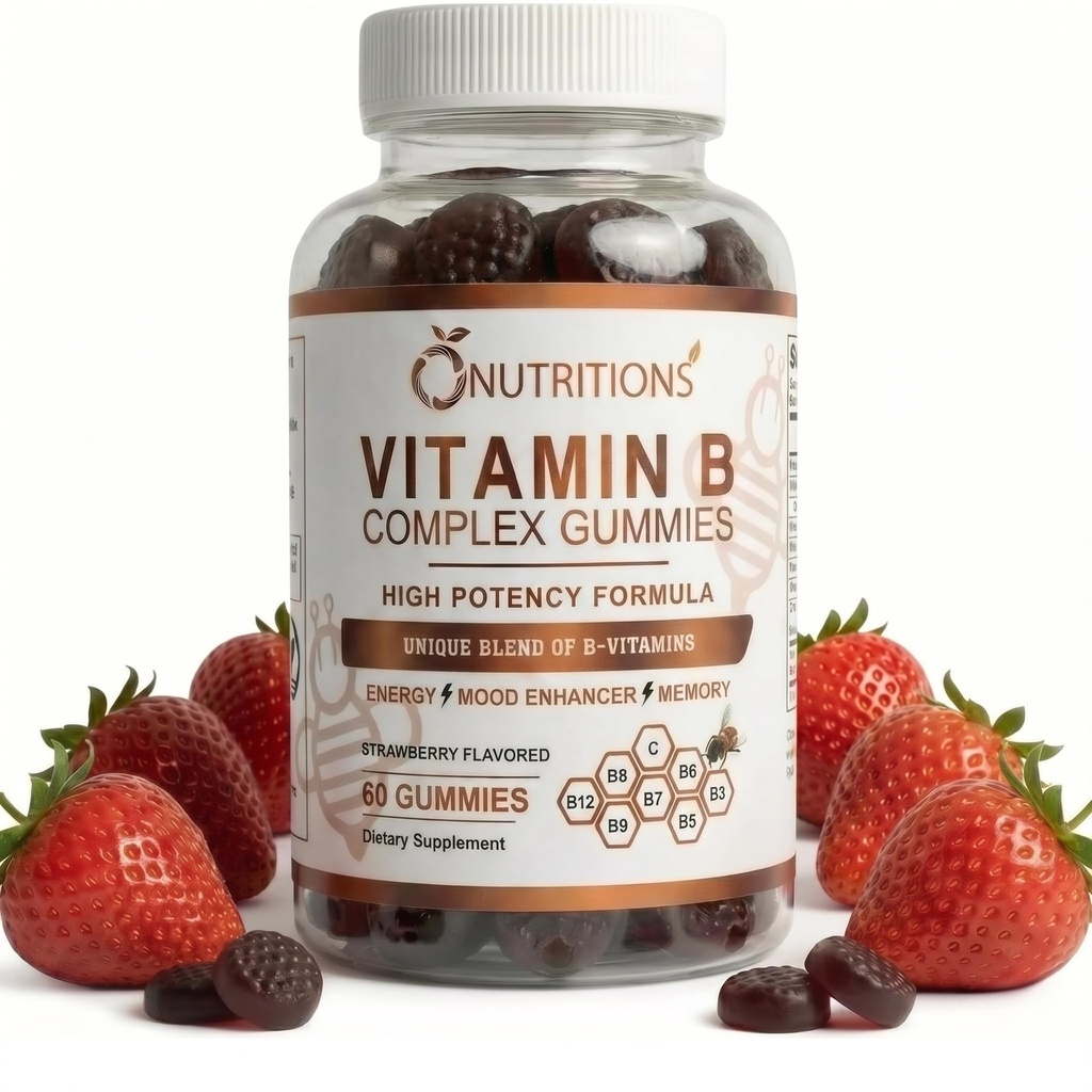 O NUTRITIONS B-vitamin Complex Vegan Gummies med vitamin B12, B7 som biotin, B6, B3 som Niacin, B5, B6, B8, B9 som folat for stress, energi og sund immunforsvar (1 pakke)