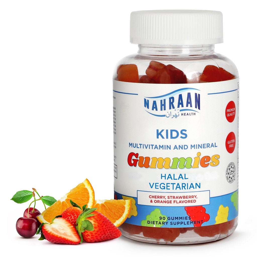 Halale vitaminer til børn - Halal multivitaminer til børn Vitamin A, C, D, E, B6, B12 - Non- GMO Vegetar, Halal Gummies - 90 Greve