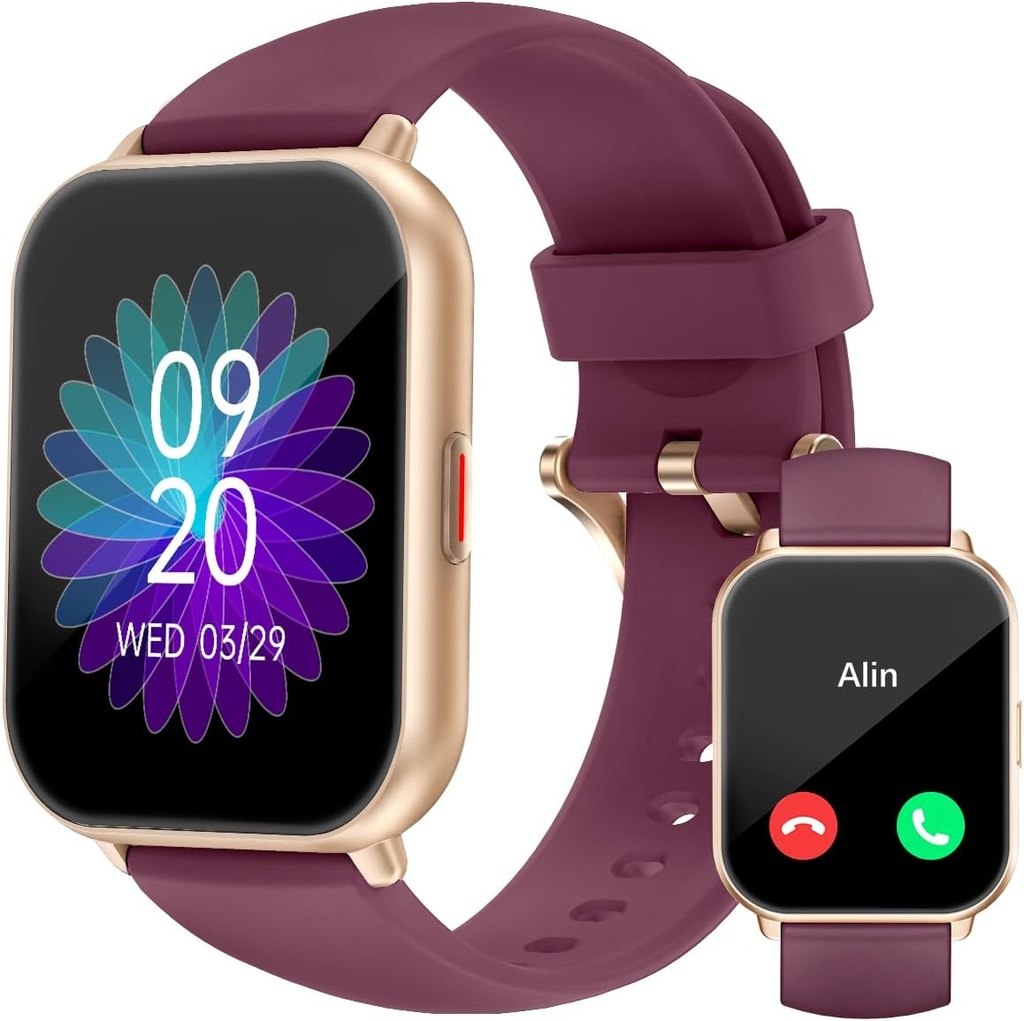 RUIMEN Smart ure til mænd kvinder (svar / gøre opkald, 2 Bands inkluderet), 1.8 "Smartwatch til iOS / Android telefoner, Fitness Tracker Heart Rate / Sleep Monitor Digital ur Vandtæt lilla