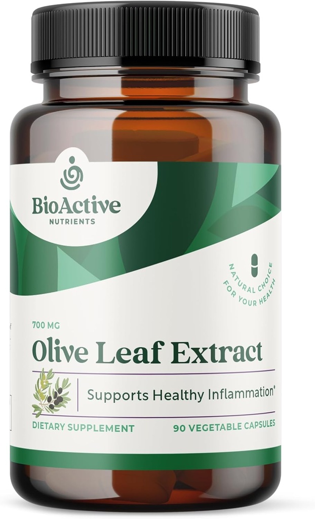BIOAKTIVE NUTRIENSER Olive Leaf Extract Supplement - 700mg - 180 Vegetabilske kapsler - 20% Oleuropein koncentrat - Understøtter den samlede sundhed