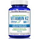 Vitamin K2 MK7 (MenaQ7) 100 mcg w / Kokosolie til Superior Absorption, Kosttilskud, 120 Veganske flydende kapsler til støtte Knoglenæthed og densitet for voksne kvinder og mænd