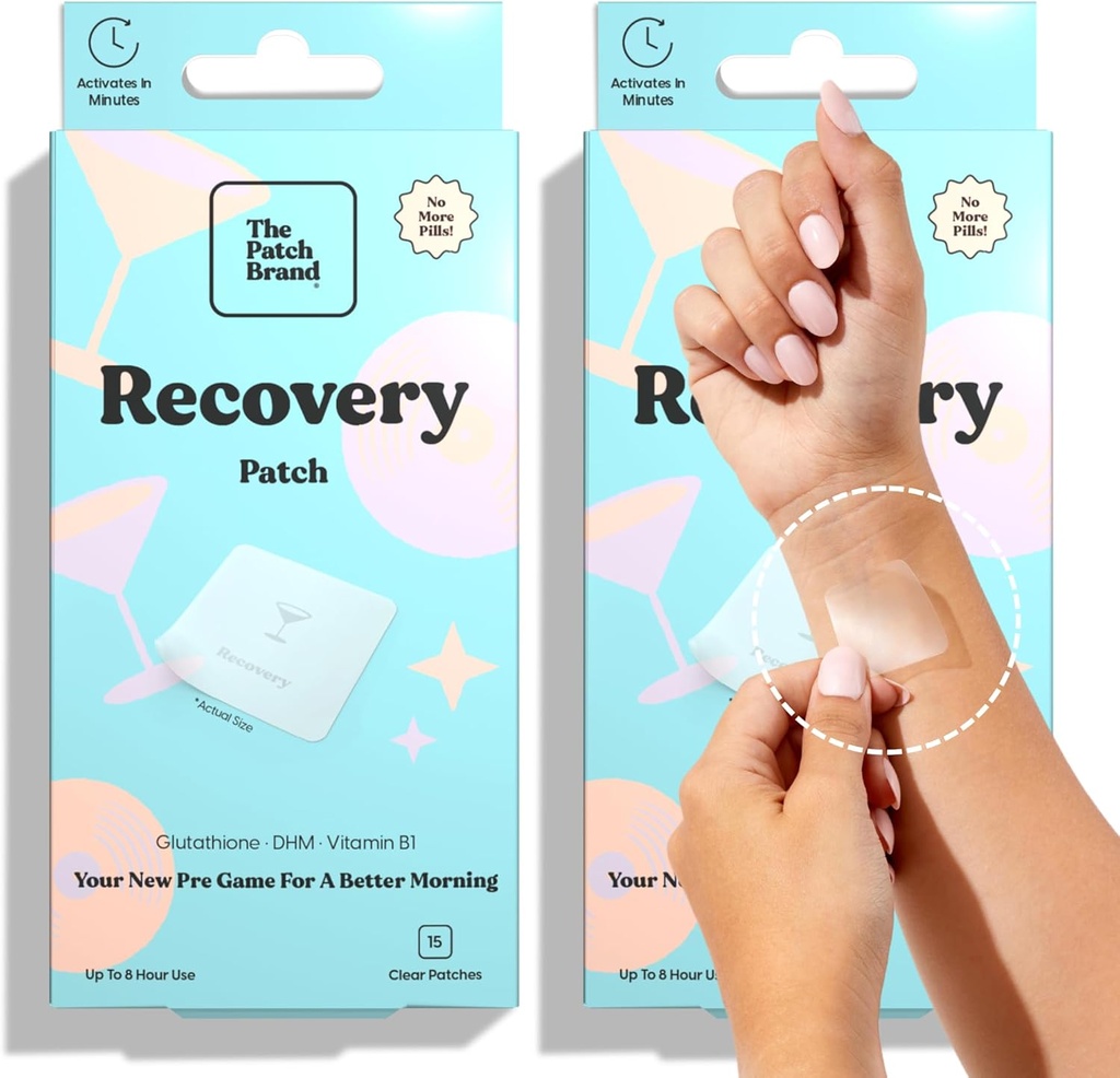 The Patch Brand Recovery Patches | Supports Morning After with Vitamin B1, DHM, Glutathione | Party & Travel Must Haves | Long Lasting Water Resistant Patches