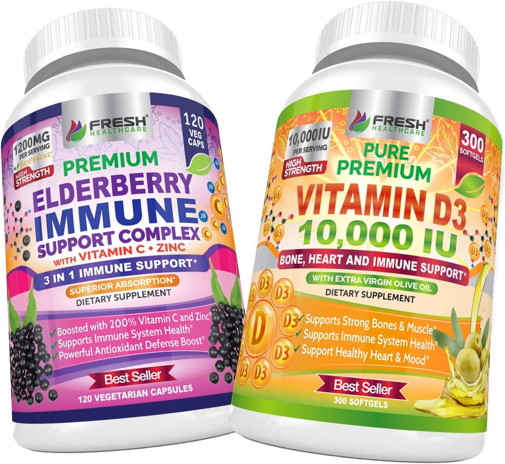 FRESH METHCARE Elderberry immunforsvar og vitamin D3 10. 000 IE - Bundle