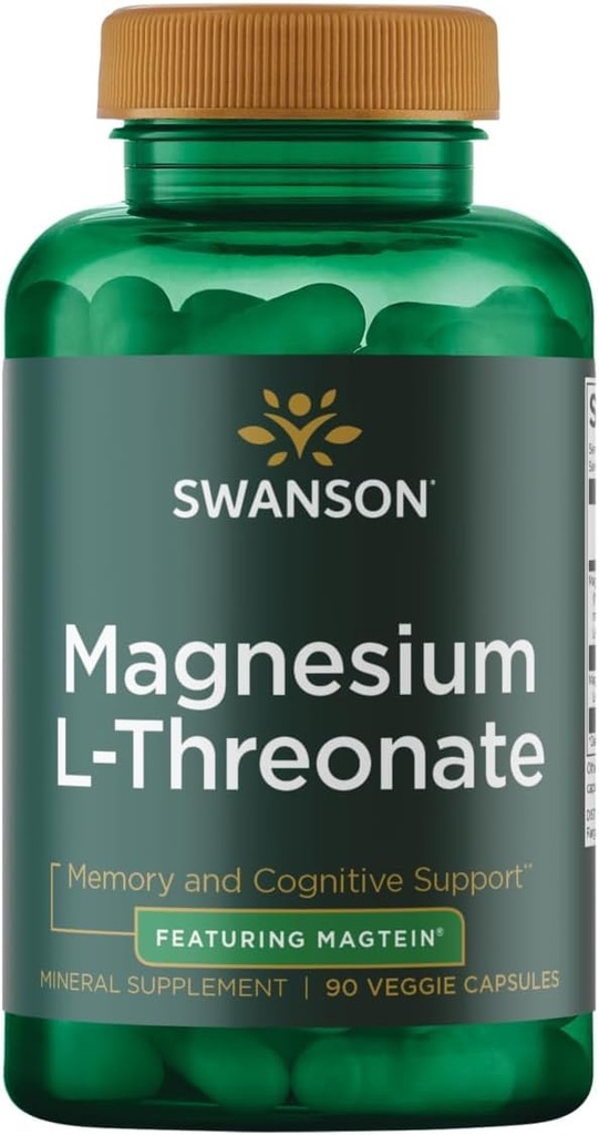 Swanson Magnesium L- Threonate - Mineral supplement Fremme nervesystem sundhed - Kan støtte kognitiv sundhed, læring & hukommelse - (90 Veggie kapsler)