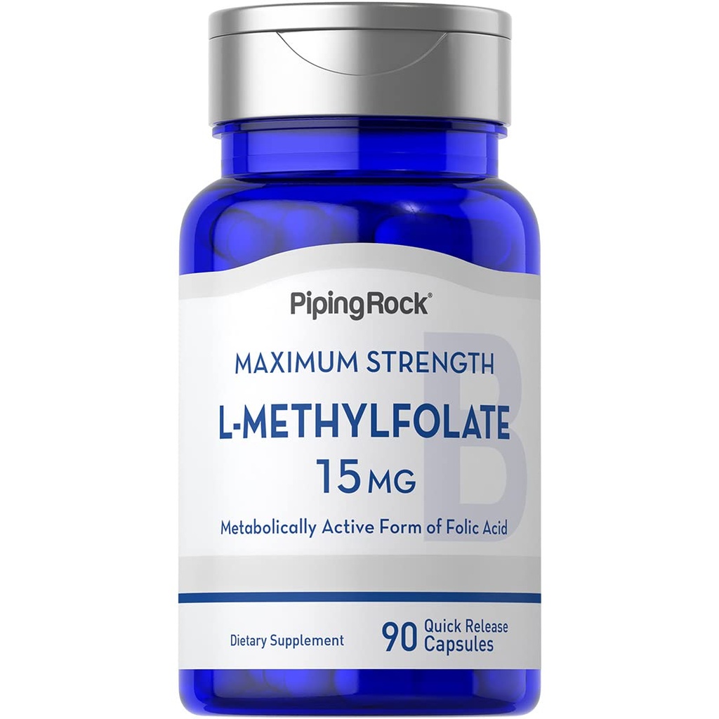 Piping Rock L Methylfolat 15 mg 10 mg 12 4; 90 Kapsler 12 4; Max Potency 12 4; Active folinsyre Supplement 12 4; Non- GMO, Gluten Free
