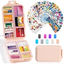 14 Grids Travel Pill Organizer Box med 415-Pcs Medicine Navn Labels - Pocket Daily Apotacy Case Container Kit - Travel Medication Holder Dispenser for Fish Oil Vitamin Supplement Storage - Pink