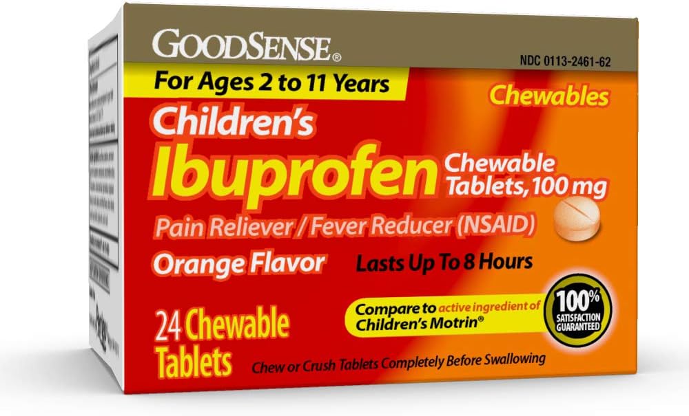 GoodSense Children 's Ibuprofen Chewable Tablets, 100 mg, 24 Greve, Pain Reliever og Feber Reducer (NSAID), Midlertidigt Reducerer Feber og Relieves Minor Aches og smerte