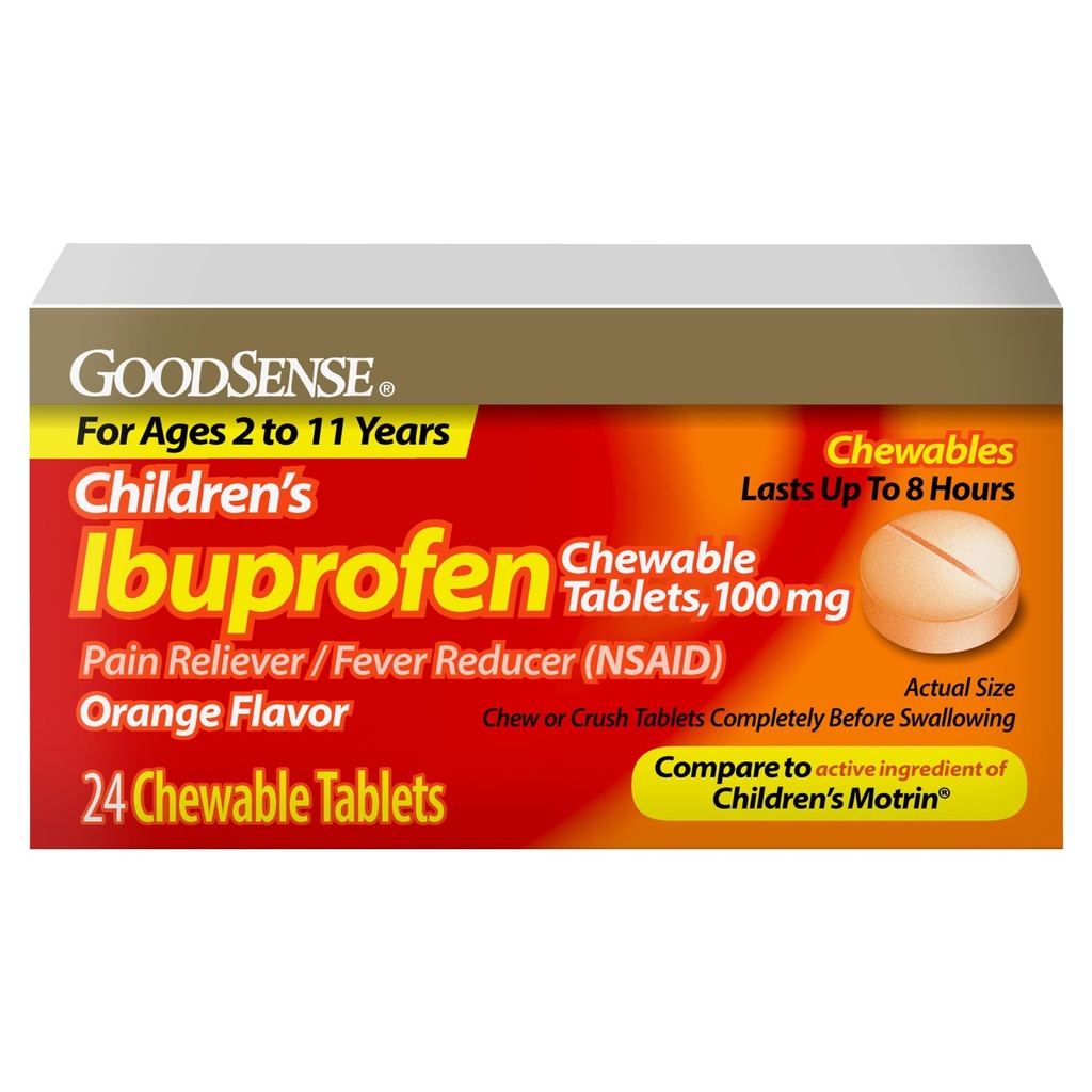 GoodSense Children 's Ibuprofen Chewable Tablets, 100 mg, 24 Greve, Pain Reliever og Feber Reducer (NSAID), Midlertidigt Reducerer Feber og Relieves Minor Aches og smerte