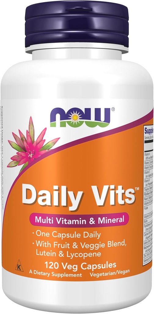 Now Foods Supplements, Daily Vits ™ med frugt & Veggie Blend, Lutein og Lycopene, 120 Veg kapsler