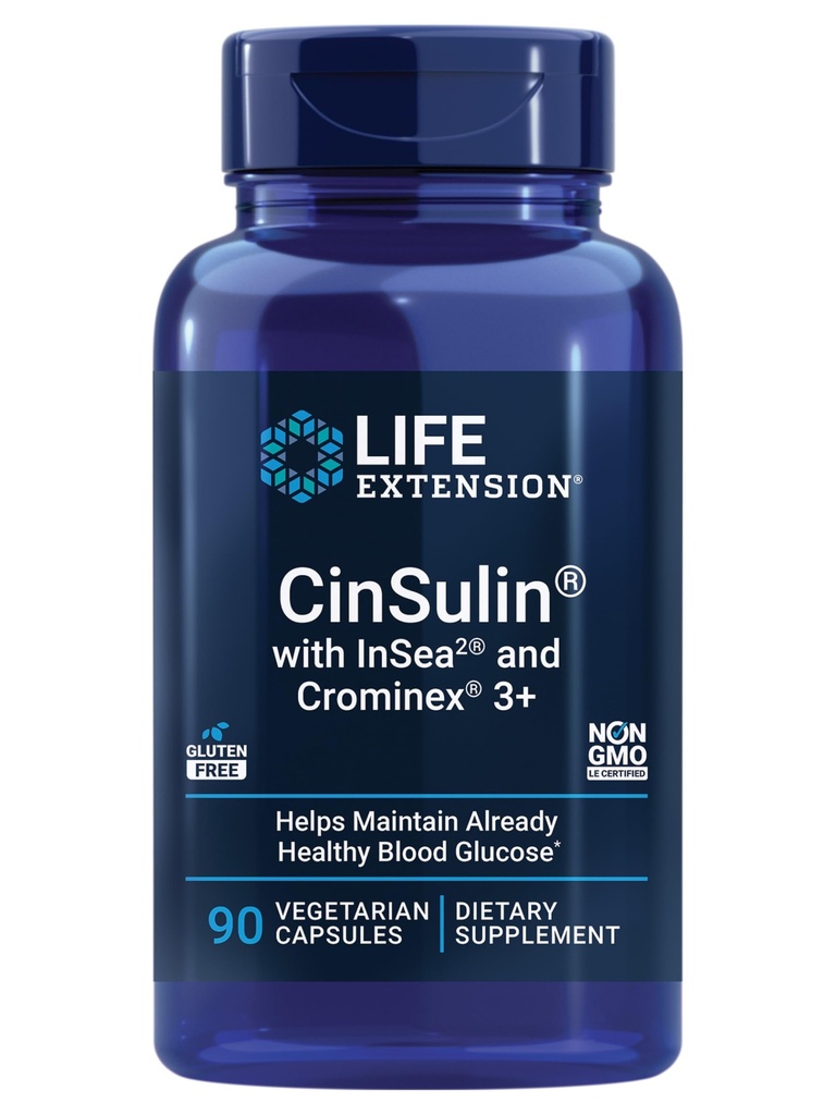 Life Extension CinSulin ® med InSea2 ® og Crominex ® 3 +, shilajit, amla frugt, kanel, Brown Seaweed, Understøtter sund Metabolisme og Satiety, Glutenfri, Non- GMO, Vegetar, 90 Kapsler