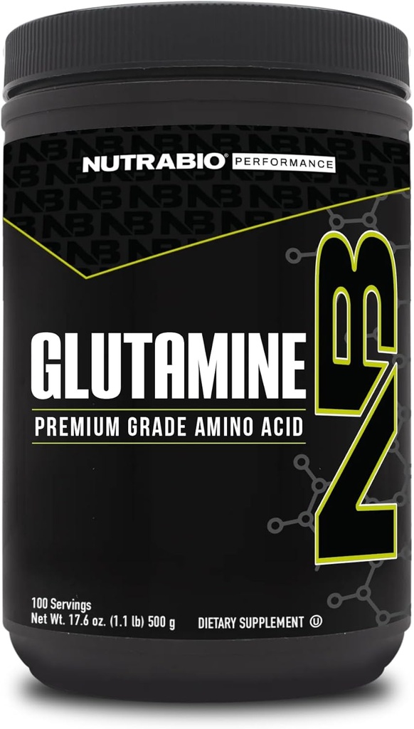 NutraBio Pure L- Glutamin Powder, 100 Servere L- Glutamin Supplement, Amino Acid, Pure Grade, Glutamina, Absolut ingen tilsætningsstoffer, Fillers eller Hjælpestoffer, Muscle Recovery Supplement - (500 Bedste)