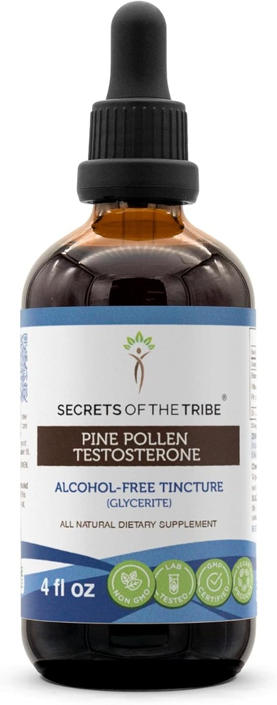 Hemmeligheder af Tribe Pine Pollen Testosteron Tincture Alcohol- Free Extract, Wildcrafted Pine Pollen (skotter Pine, Pinus sylvestris) Tørret Pollen (4 FL OZ)
