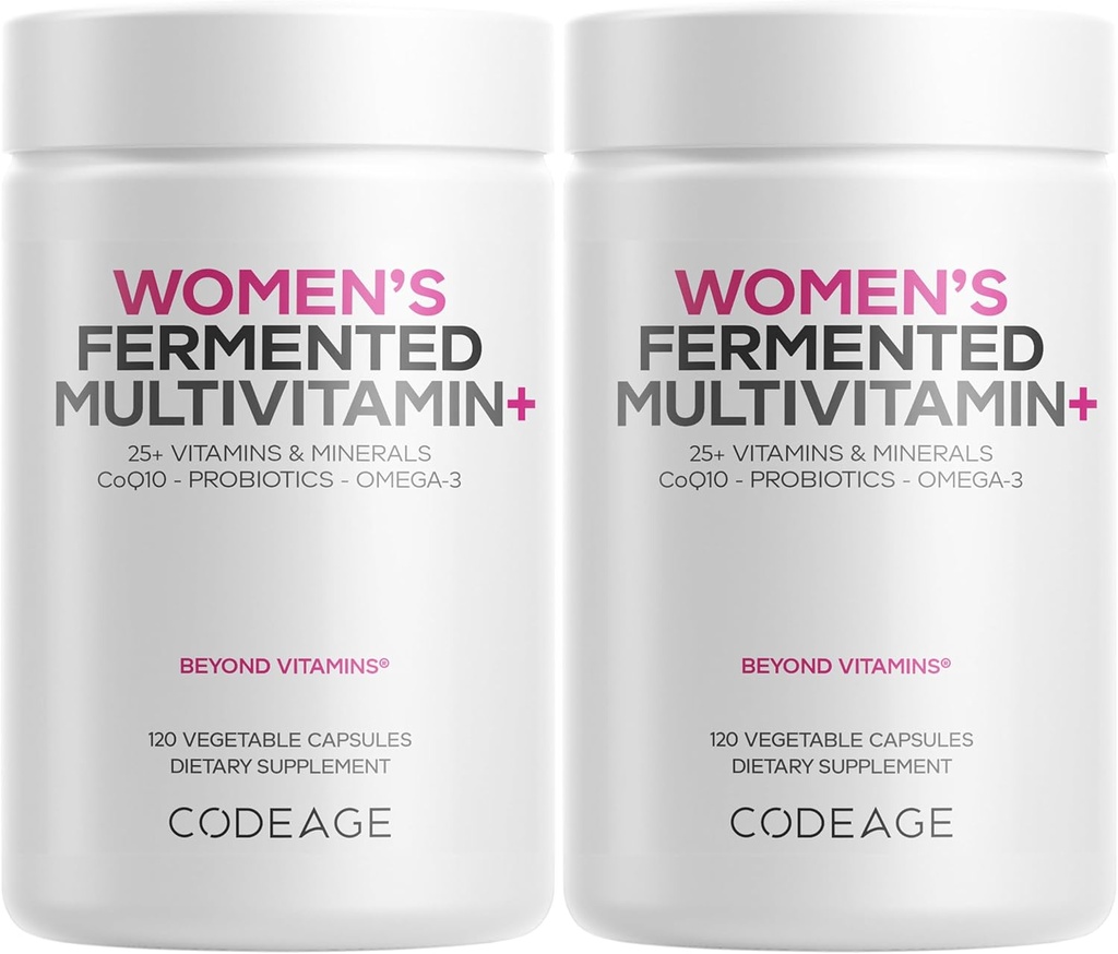 Codeage Women’s Daily Multivitamin, 25+ Vitamins & Minerals, Fermented, Organic Whole Foods, Probiotics Supplement - Vitamin A, B, C, D, E & K, Omega 3, Zinc – Vegan - 2 Pack