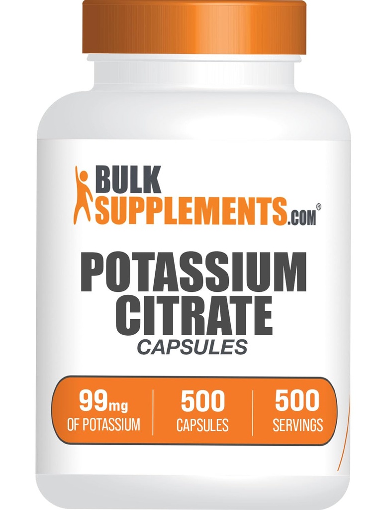 BulkSupplements.com Kalium Citrate Kapsler - Mineral Supplement, Kalium Citrate 99mg - Gluten Free, 1 Kapsel per Serving, 500 Count (pakke med 1)
