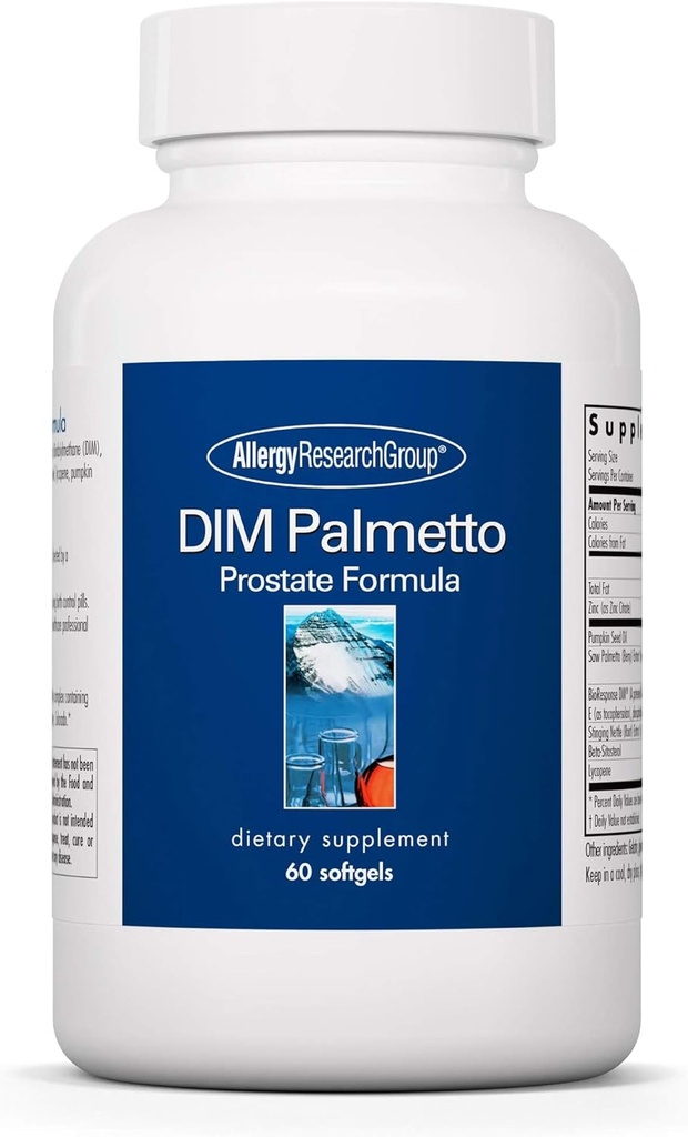 Allergy Research Group DIM Palmetto - Prostate Support Supplement for Men's Health, Zinc with Saw Palmetto, Beta Sitosterol, Stinging Nettle Extract, Pumpkin Seed Oil, Softgels - 60 Count