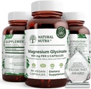 Naturlig Nutra Magnesium Glycinate 400 mg tillæg, fremmer kardiovaskulær sundhed, Vegan, Hjælper Forbedre knoglesundhed, Soy Free, 90 kapsler