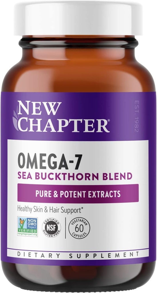 Nyt kapitel Superkritisk Omega 7 med Sea Buckthorn + Plant sourced fede syrer + Omega 7 + Non- GMO Ingredienser - 60 Vegetarisk Capsule