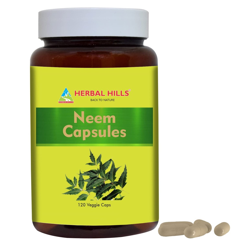 HERBAL HILLS Neem kapsler 120 Vegie kapsler Neem Leaf Azadirachta Indica 700 mg pulver og ekstrakt Blend i en kapsel