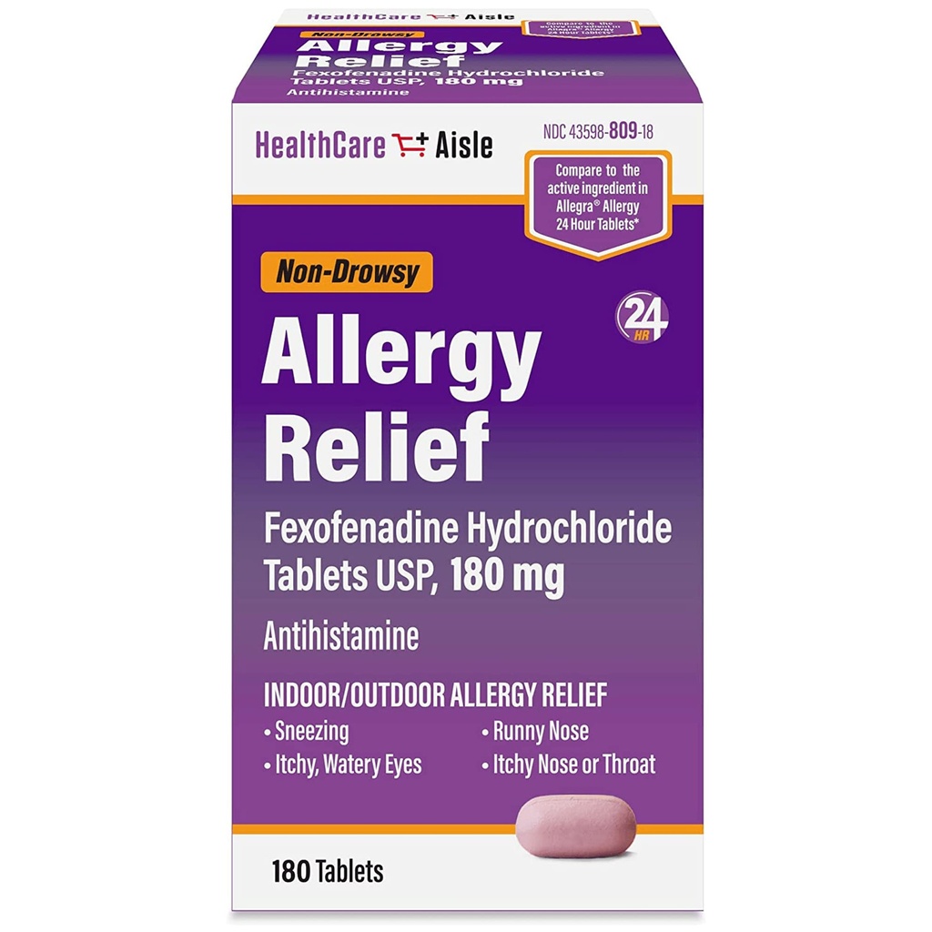 HealthCareAisle Allergy Relief - Fexofenadine Hydrochloride Tablets USP, 180 mg - 180 tabletter - Allergi Medicin, non- Drowsy 24- Hour Relief