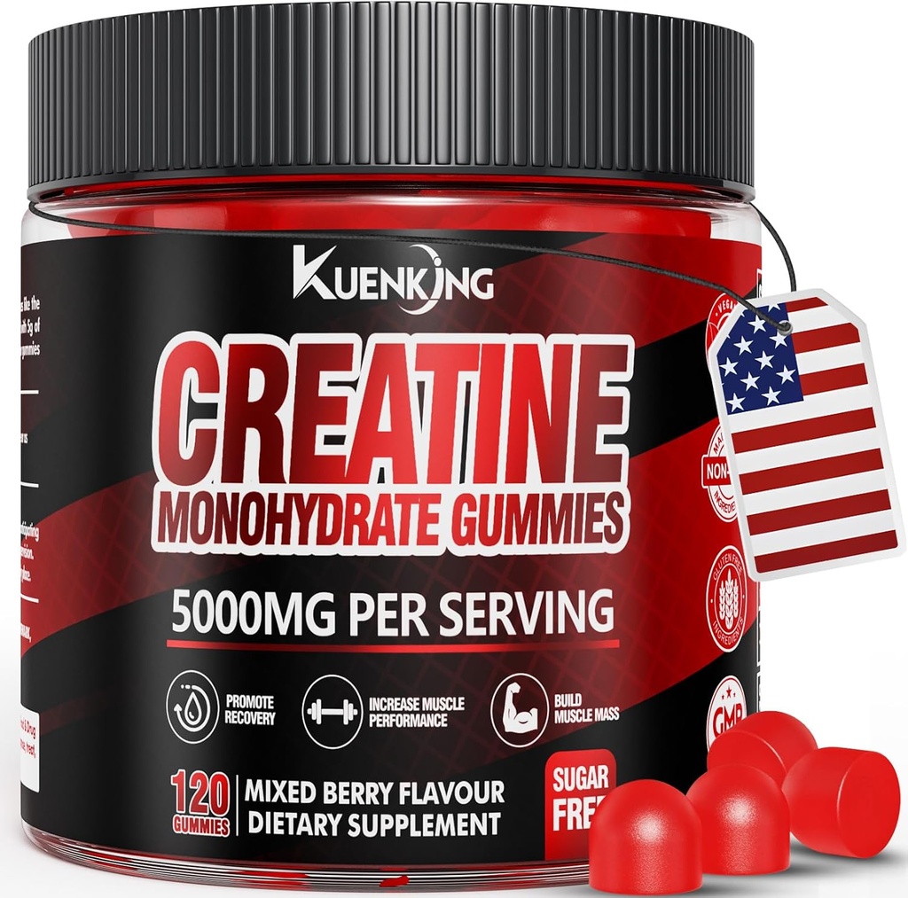 Creatin monohydrat Gummier til mænd og kvinder, Sugar Free Vegan Creatin Gummies 5g for muskel styrke, energi Boost, Pre Workout Kosttilskud, Boost Focus & Endurance