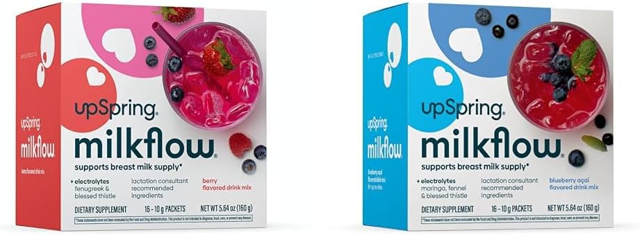 UpSpring Milkflow Elektrolyte Amning Supplement Drikkeblanding med bukkehorn & Moringa Budding 124; Berry & Blueberry Acai Flavors