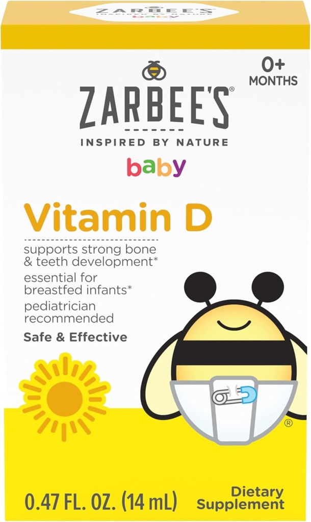 Zarbees D-vitamindråber til spædbørn, 400IE (10mcg) Baby & Toddler Liquid Supplement, Newborn & Up, Dropper Syringe inkluderet, 0.47 Fl Oz