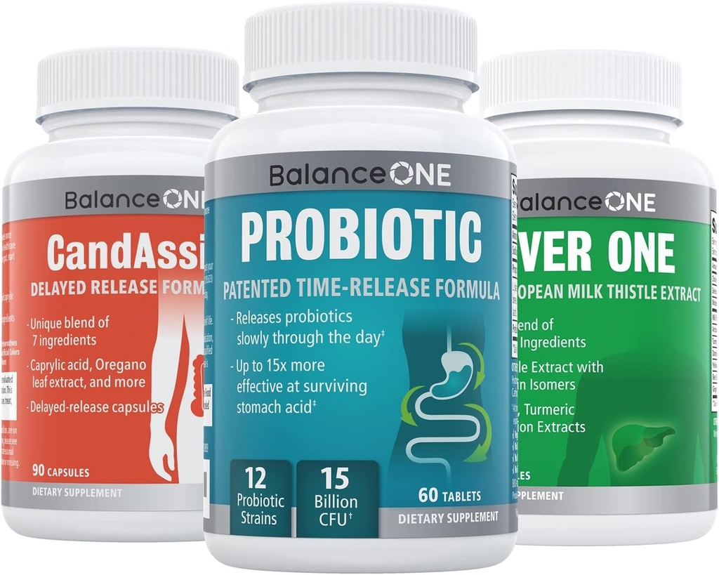 Balance ONE 3-in-1 Bundle Note 124; Probiotisk, CandAssist, Lever One