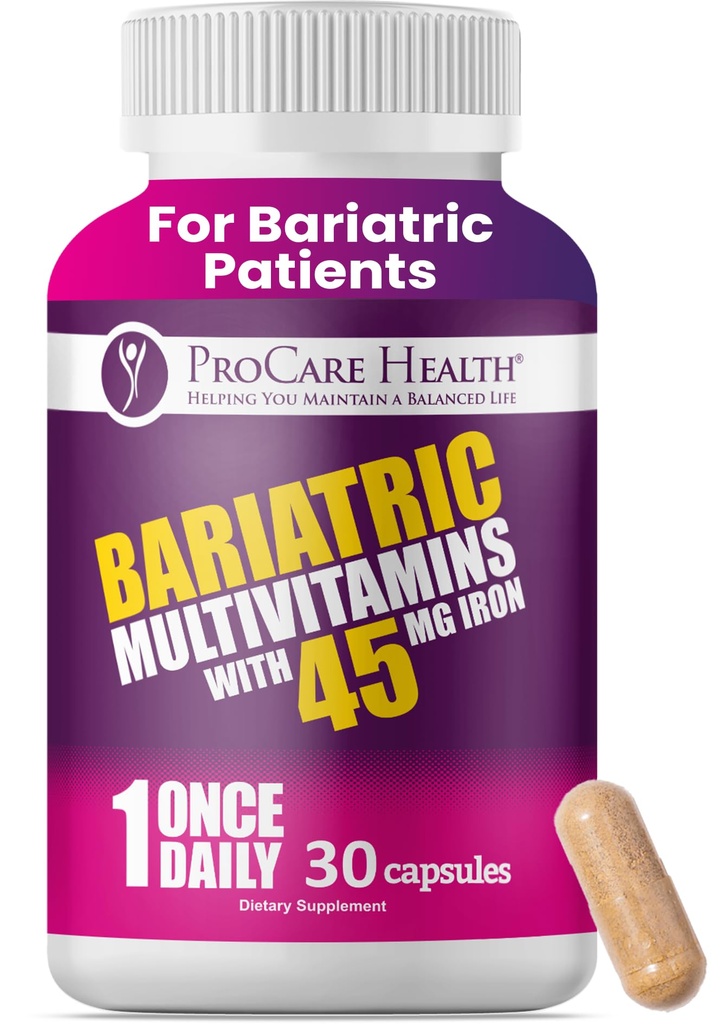 ProCare sundhed Bariatric Multivitamin med 45 mg jern (30 Let at synke kapsler) - Når dagligt post- Op Support til Gastric Bypass & Ærme med 1 måned Tilgang, Ingen kunstige farver, Gluten- fri