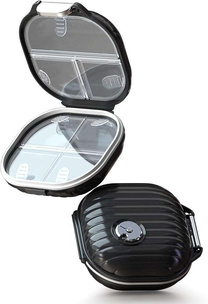 Zannaki Pill sag Portable små ugentlige rejse Pill Organizer, Cute Fugt Bevis Pill Box Holder for purse, Daily Mini Pocket Pharmacy Medicine Container for Vitamin, Fish Oil, Supplement, Sort