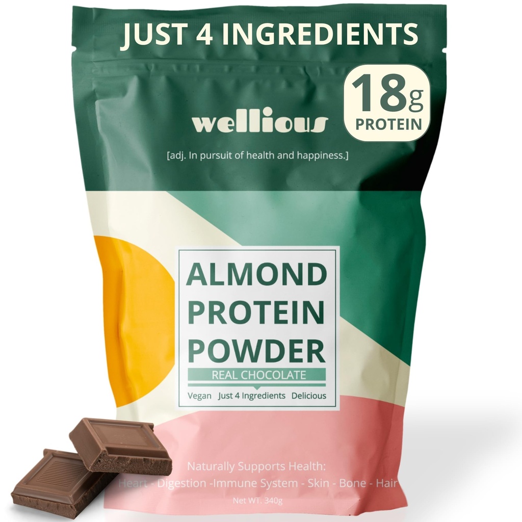 wellious mandel protein pulver (chokolade) - 18 Bedste af Pure Healthiest Vegan protein til kvinder & mænd - perfekt gluten- fri, soy- fri & glat Gut venligt protein pulver til sport ernæring