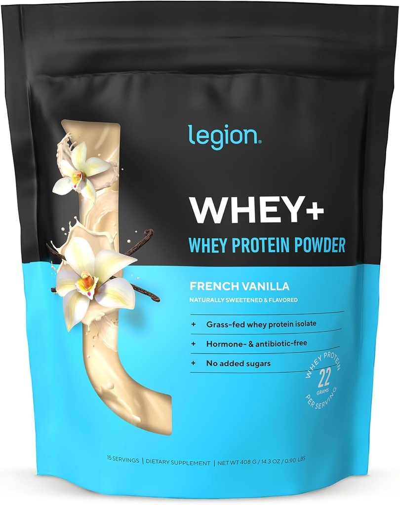 LEGION Whey + Protein Whey Isolate from Grass Fed Cows - Whey Protein Isolate Powder Low Calorie, Non- GMO, Sugar Free, Lactose and Gluten Free, All Natural Protein Powder for Men & Women (15 Servere)