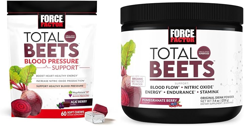 Kraftfaktor Total Beets Blood Pressure Support Kosttilskud med Beet Powder & Total Beets Drink Mix Superfood Powder med Nitrater til Support Circulation