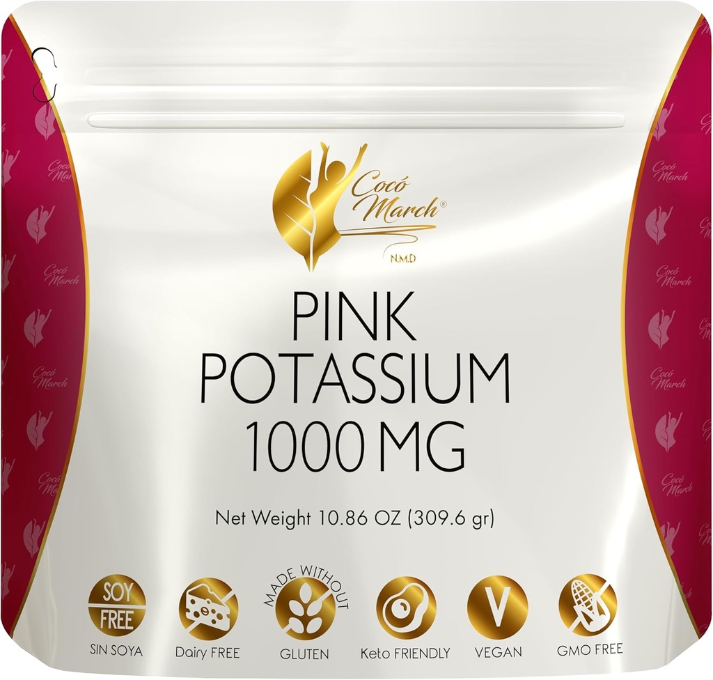 Cocó marts N.M.D Pink Kalium Powder - understøtter hjerte sundhed, muskelfunktion, og ben sundhed. Gluten Free, Dairy Free, Non- GMO, Soy Free, Vegan, Keto Friendly - 10.86 Oz (309.6 g)