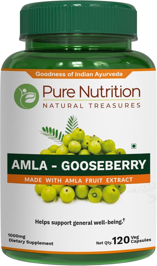 Pure Nutrition Amla Extract 1000mg. (Tilsvarende 8000mg Amla Fruit Powder) Non gmo s124; 120 Veg Caps.