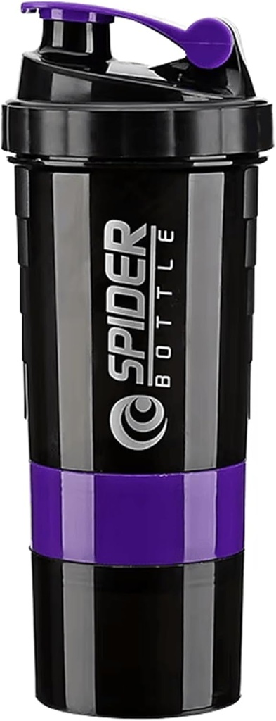 5 I 1 Protein Shaker Flaske - Professional Series Shaker Flaske til Protein Shakes og Pre Workout Gym Flaske, Med pulver opbevaring, Pill bakke, Blanding Ball, Shakes Cup (lilla)