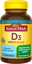 Nature Made Vitamin D3 2000 IE (50 mcg), Vitamin D tillæg for ben, tænder, muskel og immunforsvar Support, 250 Softgels, 250 dages forsyning