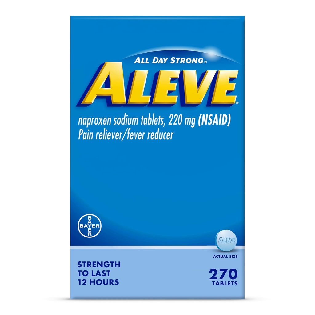 Aleve Pain Reliever & Fever Reducer Tablets, Naproxen Natrium, Hovedpine, Ryg og Body Pain Relief Medicin, 270 Tæl