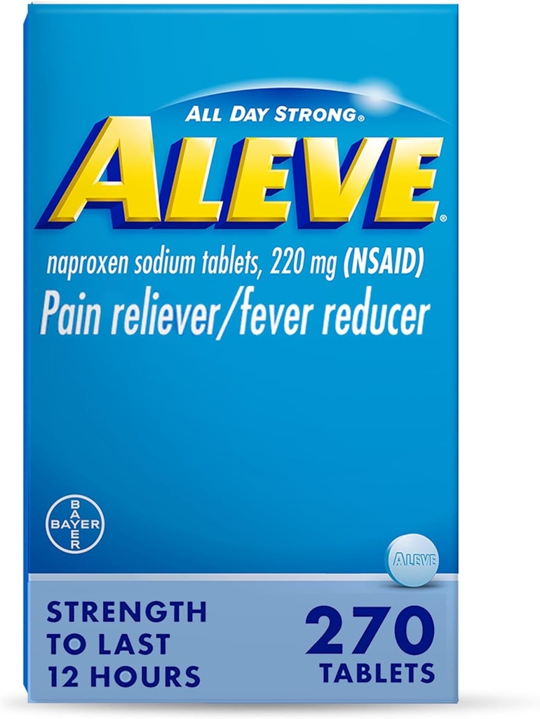 Aleve Pain Reliever & Fever Reducer Tablets, Naproxen Natrium, Hovedpine, Ryg og Body Pain Relief Medicin, 270 Tæl