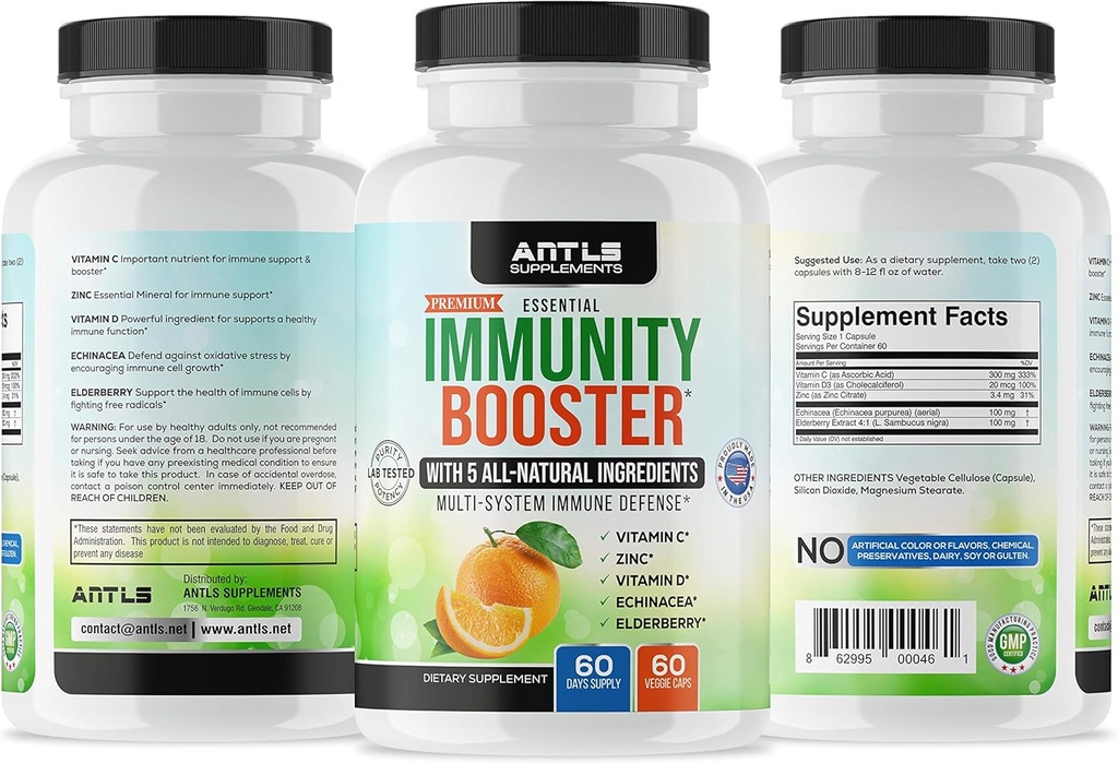 Immunitetstillæg, vitamin C, D3, zink, hyldebær, Echinacea Kapsler
