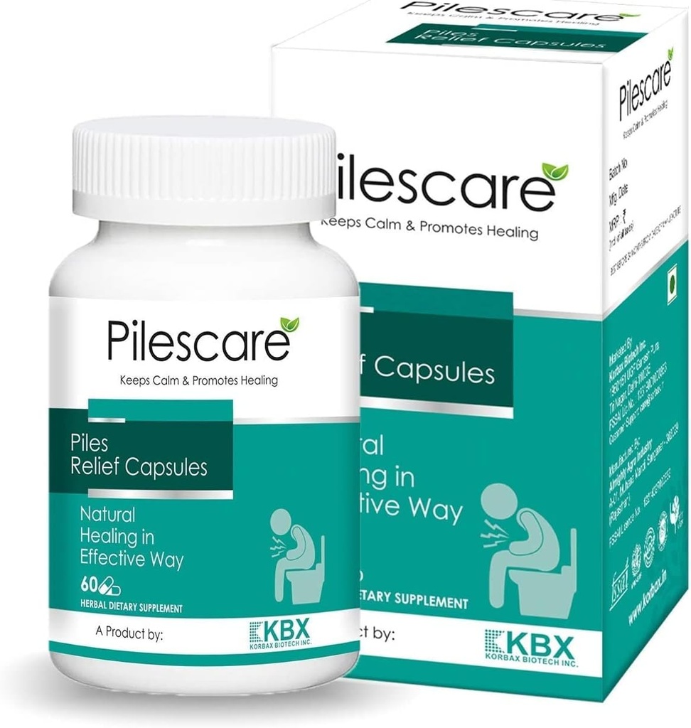BETT 100% Natural Piles Care Kapsler med (Rosanjana, Reeth, Neem, Triphala, Guggul, Moch Rasa, Shankh Bhasma & Phitkari) 60 Kapsler