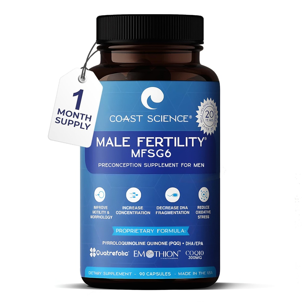 Mandlig fertilitet Kosttilskud MFSg6 - CoQ10, Ashwaganda, PQQ - Sperm Health Count og Semen Booster Fertilitet Supplement for mænd - Inkluderer prænatale vitaminer og PQQ - 90 kapsler