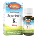 Carlson - Super Daily K2, 45 mcg flydende vitamin K, ben sundhed, K2 Vitamin, vitamin K tillæg, vitamin K-2 MK7, Unflavored, 360 dråber (10,16 ml)